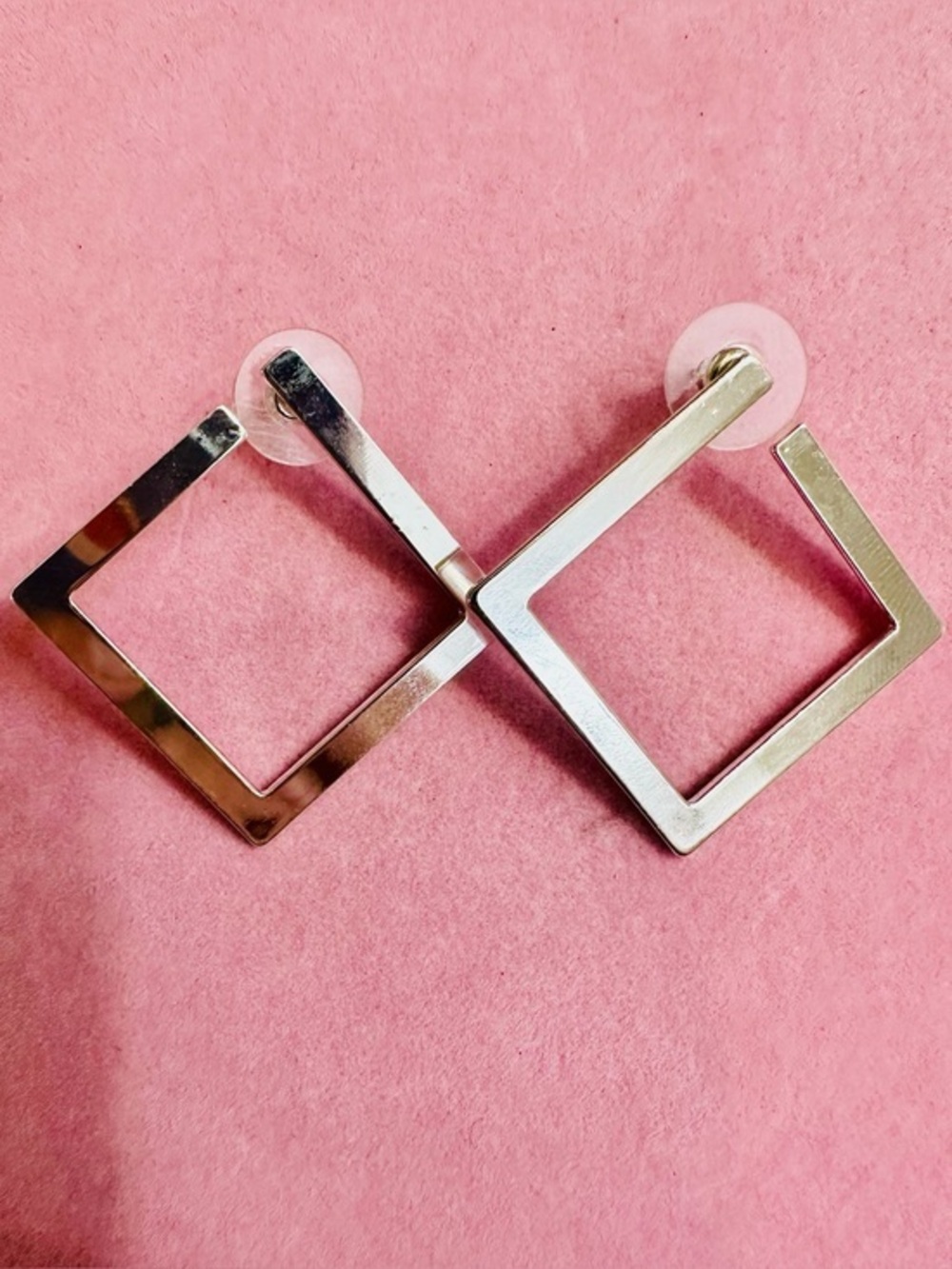 NWT Silver Tone Geometric Square Drop Earrings